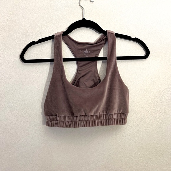 ALO YOGA Velour Style Sweatshirt Sports Bra - Picture 2 of 4